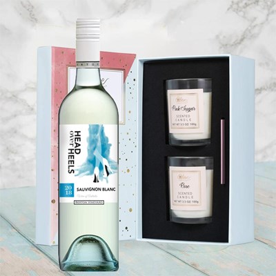 Head over Heels Sauvignon Blanc 75cl White Wine With Love Body & Earth 2 Scented Candle Gift Box